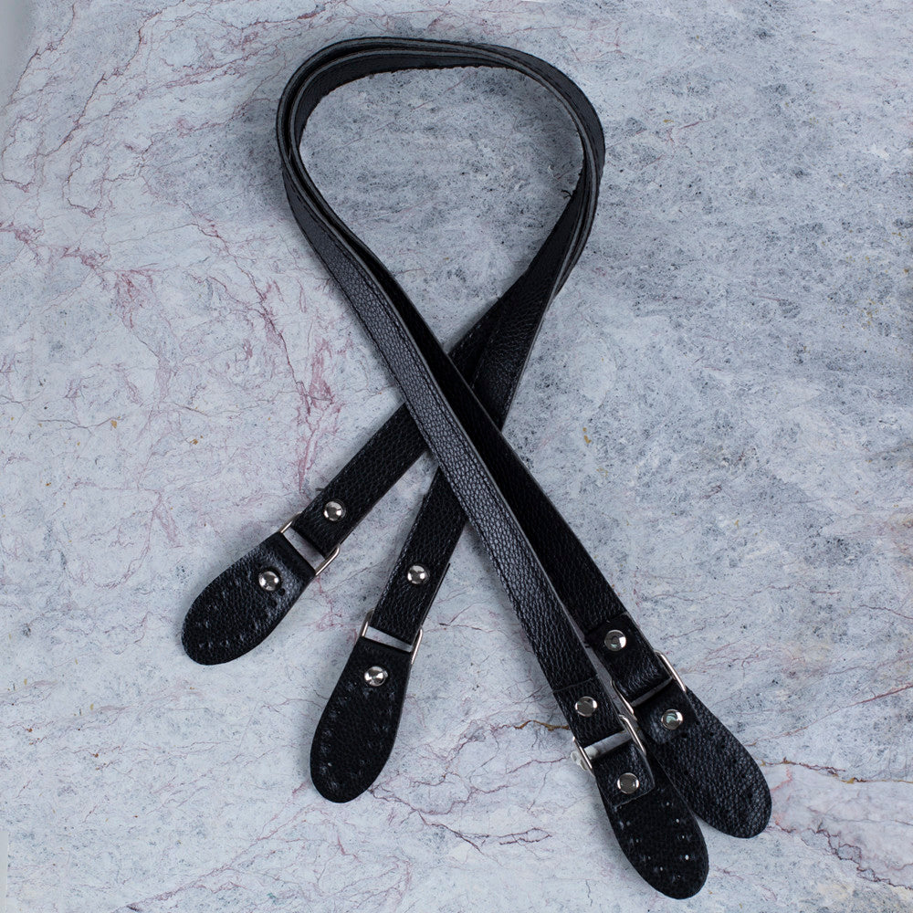 Loren Deri Çanta Sapı Çiftli Siyah